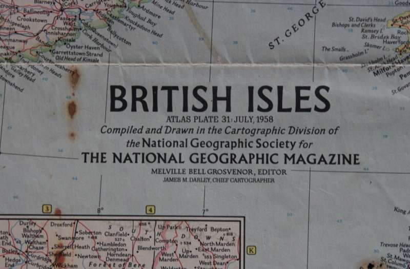 Vintage National Geographic Map of the British Isles 1958