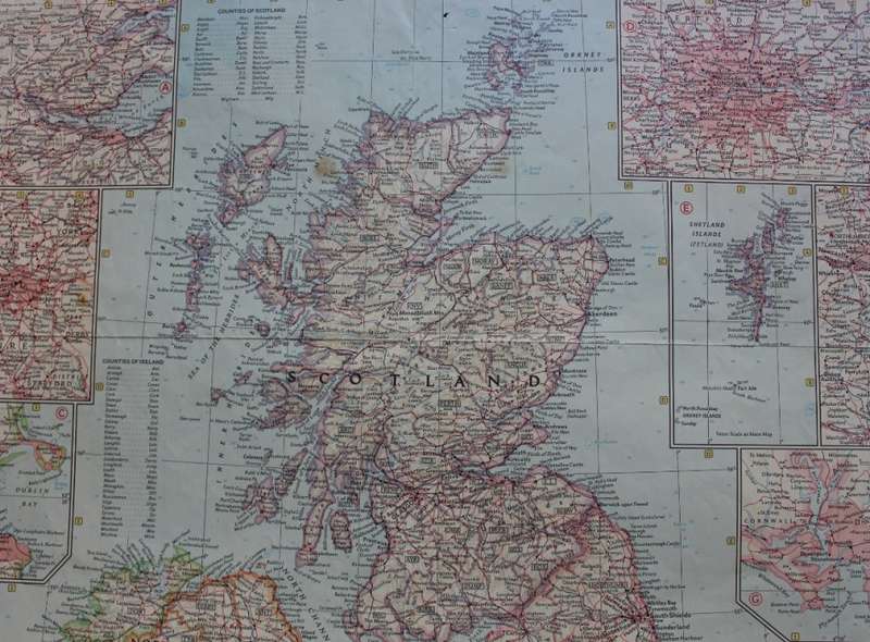 Vintage National Geographic Map of the British Isles 1958