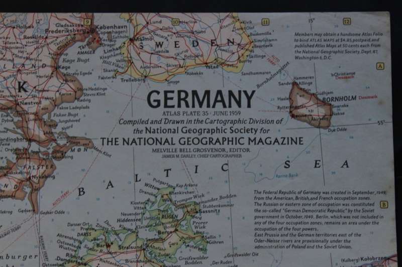 Vintage National Geographic Map of Germany 1959