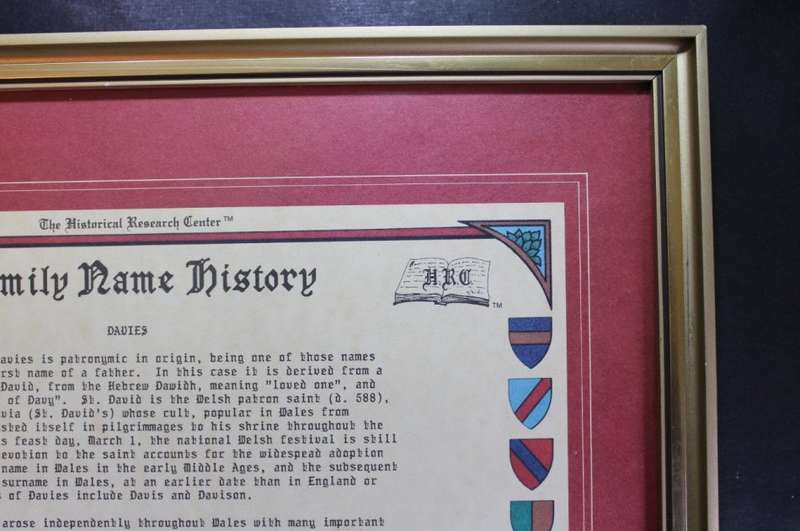 Davies Family Crest and History, Framed Picture