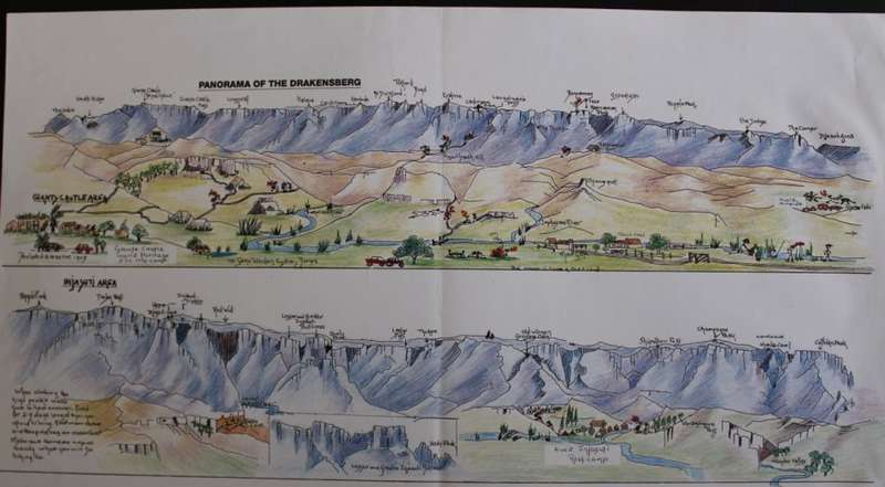Panorama of the Drakensberg Poster drawn by M Zonneveld