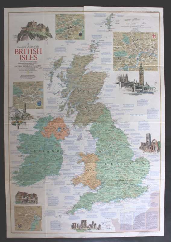 National Geographic A Travelers Map of the British Isles Poster Wall Map 1974