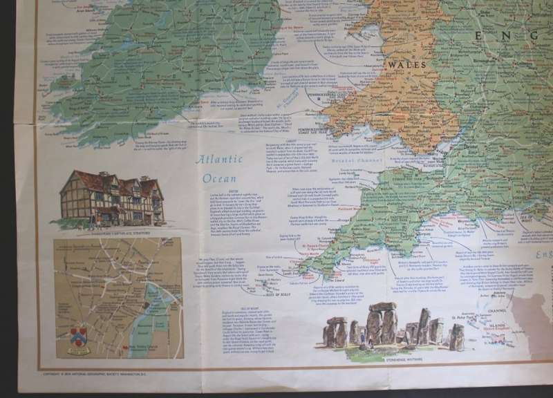 National Geographic A Travelers Map of the British Isles Poster Wall Map 1974