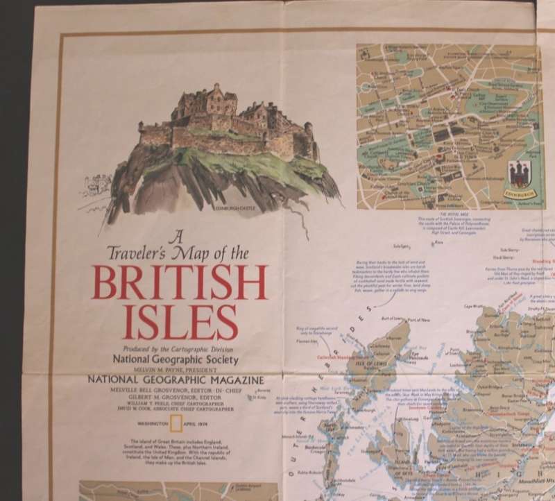 National Geographic A Travelers Map of the British Isles Poster Wall Map 1974