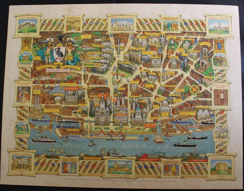 Colour Pictorial Map of Liverpool on Board