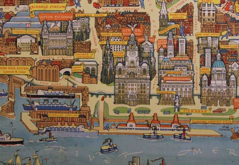 Colour Pictorial Map of Liverpool on Board