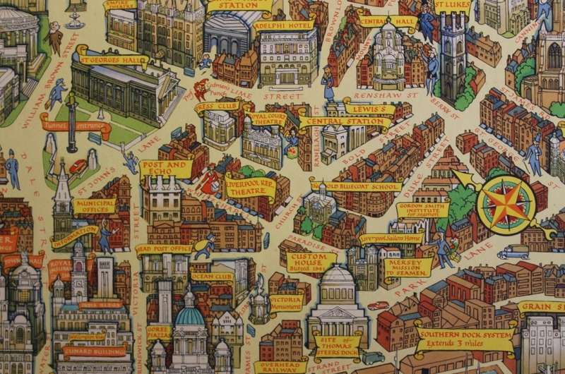 Colour Pictorial Map of Liverpool on Board