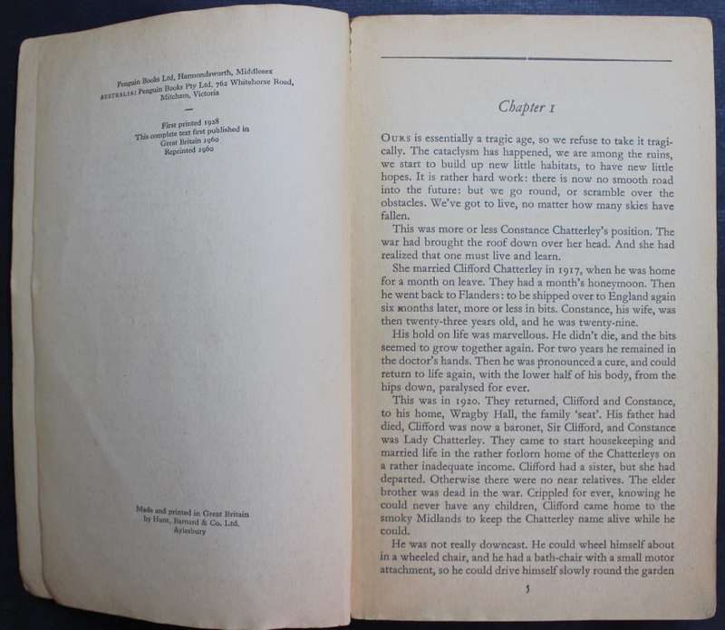 Lady Chatterley`s Lover by D H Lawrence, Softcover Book Penguin 1960 Edition.