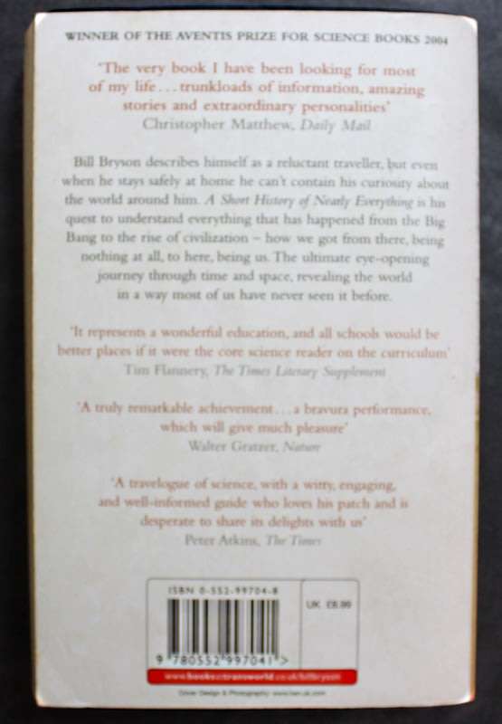A Short History of Nearly Everything by Bill Bryson, Softcover Book.