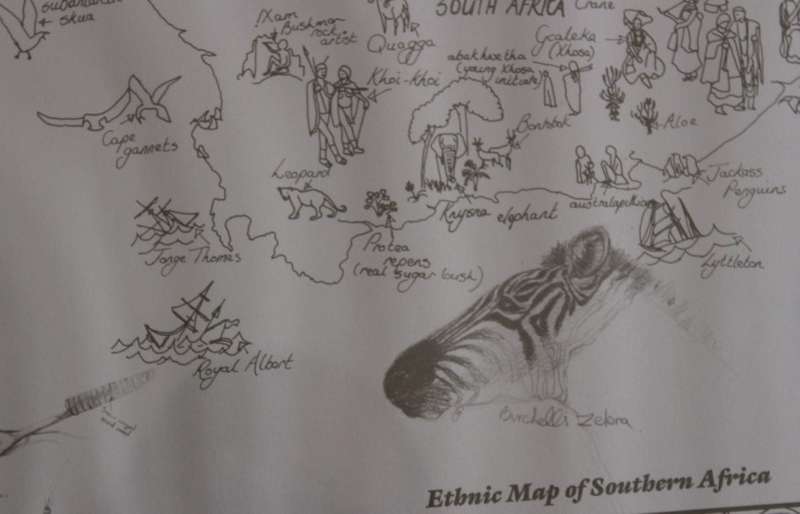Ethnic Map of Southern Africa, by Charlotte F K, Floating Glass Frame.