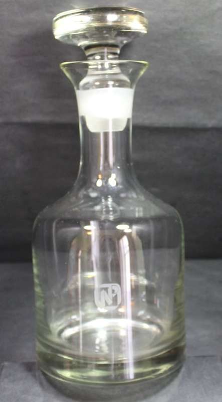 Elegant Classic Round Shaped Glass Decanter with Nasionale Pers Logo