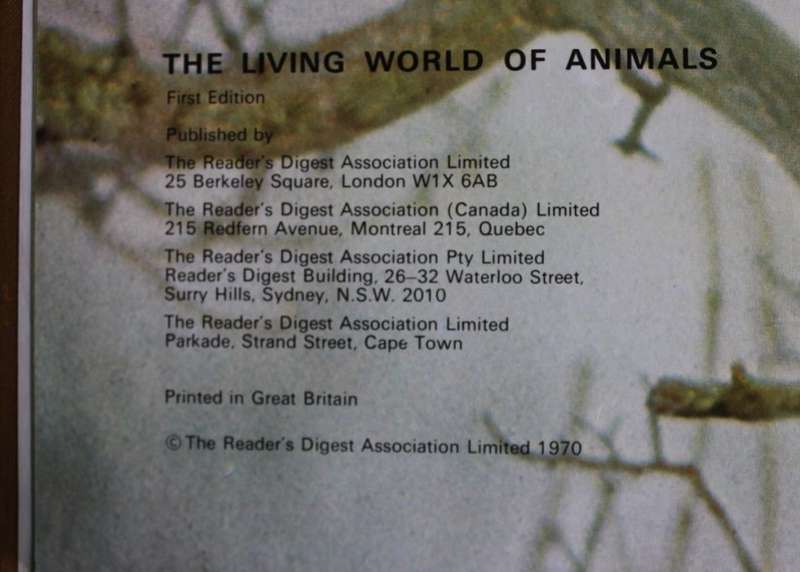 The Living World of Animals Hardcover Book by Readers Digest, 1st Edition