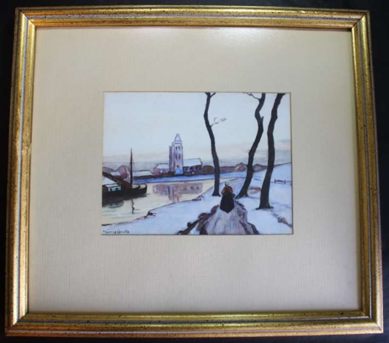 Lakeside Winter Scene Painting by Maurice Carville, Original