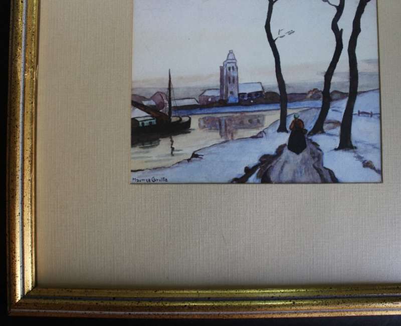 Lakeside Winter Scene Painting by Maurice Carville, Original