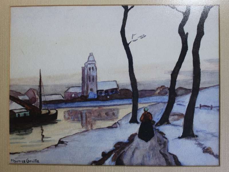 Lakeside Winter Scene Painting by Maurice Carville, Original