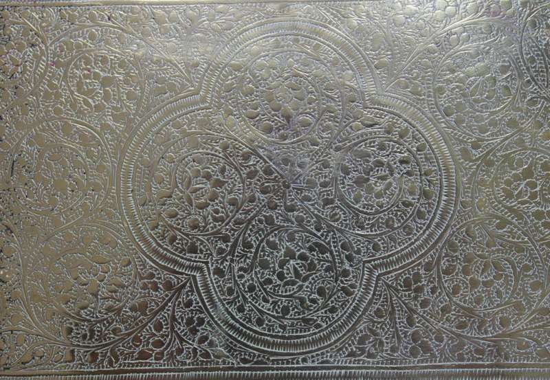 Vintage Engraved Small Brass Tray with Handles, Made In India