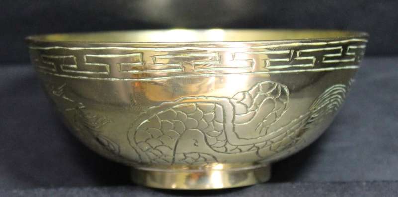 Solid Brass Small Bowl Chinese Dragon Engraving