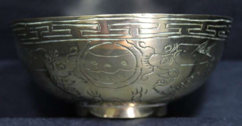 Solid Brass Small Bowl Chinese Dragon Engraving