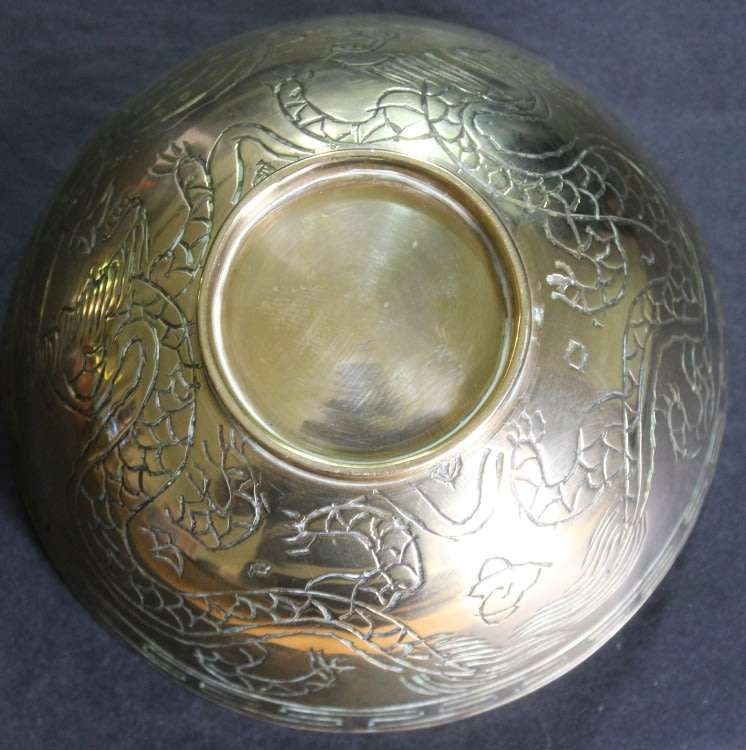Solid Brass Small Bowl Chinese Dragon Engraving