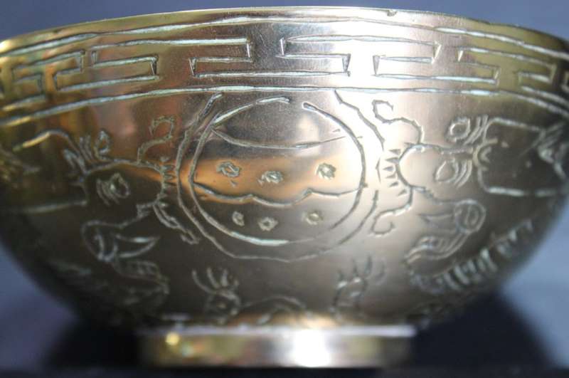 Solid Brass Small Bowl Chinese Dragon Engraving
