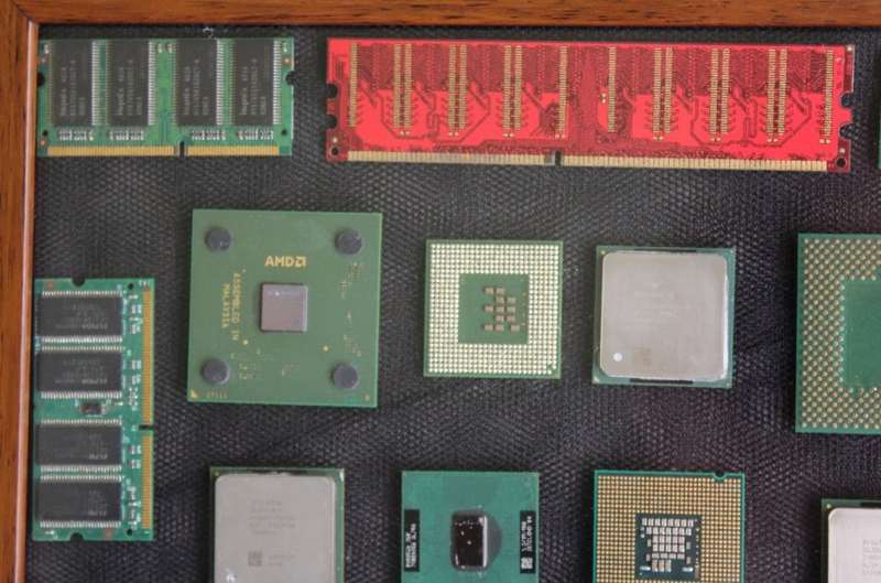 Vintage CPU`s and RAM in Picture Frame with Wooden Easel Stand