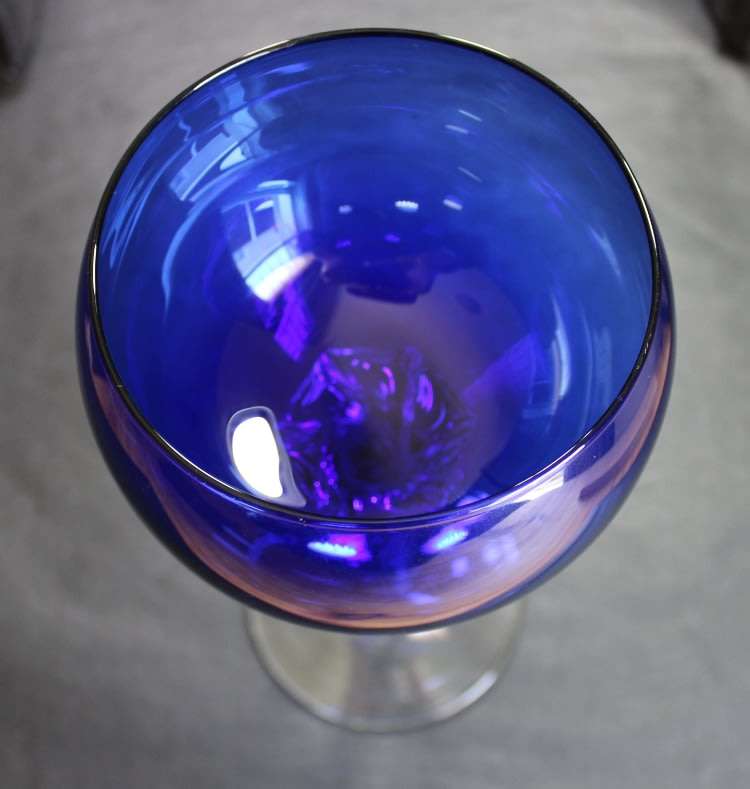 Tall Blue Goblet with Decorative Stem.