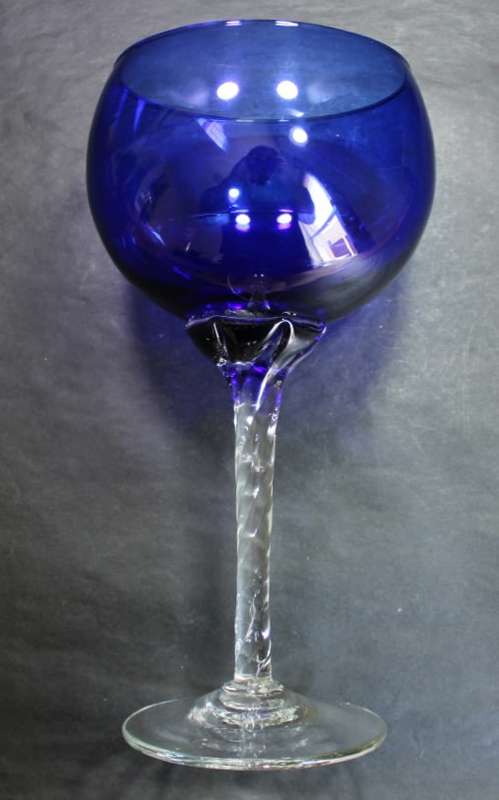Tall Blue Goblet with Decorative Stem.