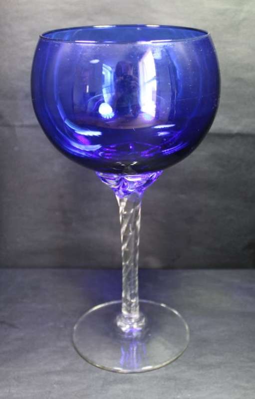 Tall Blue Goblet with Decorative Stem.
