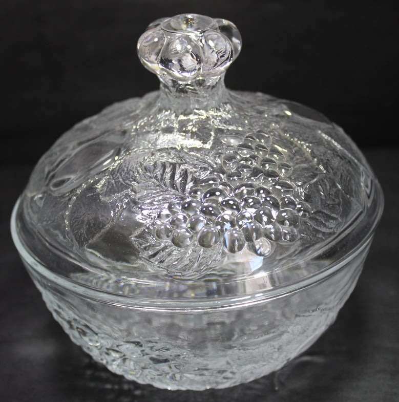 Pasabache Candy Glass Bowl with Lid, Gardenia Pattern, Made In Turkey.
