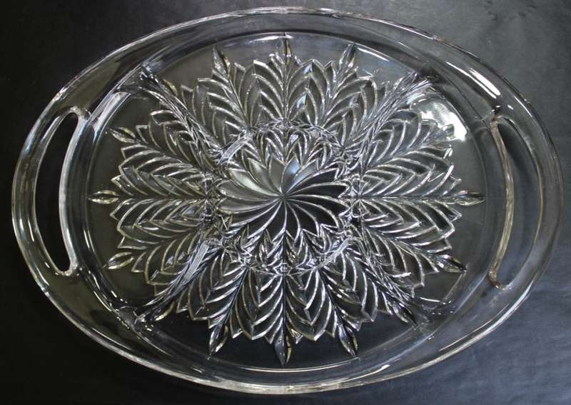 Classic Style Large Oval Glass Serving Platter with Handles.