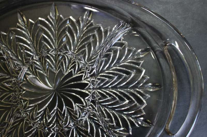 Classic Style Large Oval Glass Serving Platter with Handles.