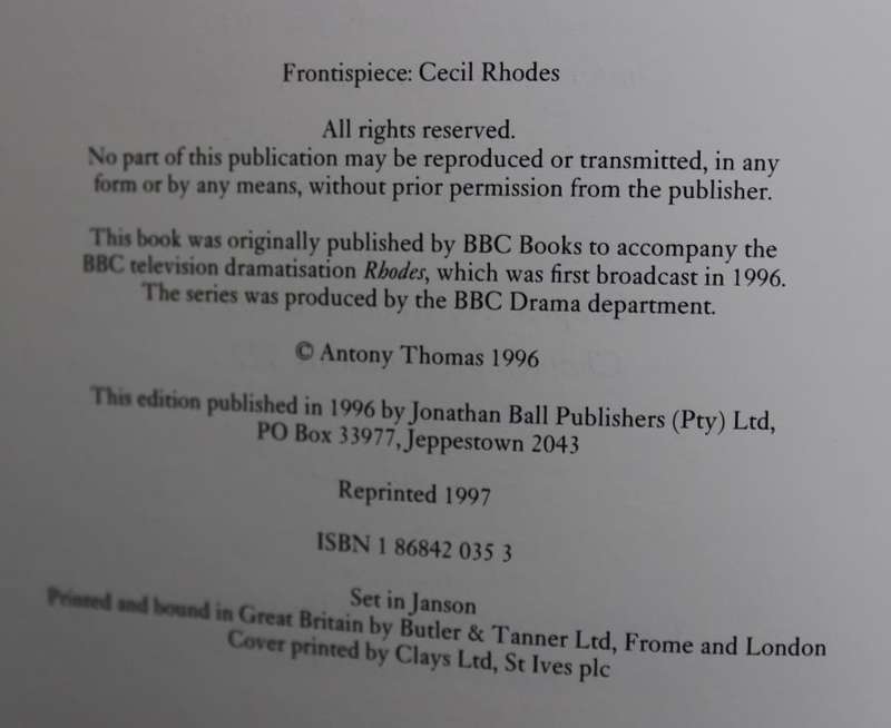 Rhodes The Race For Africa by Antony Thomas Softcover Book