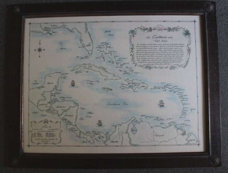 The Caribbean and West Indies Map by Kay Immel 1989 Framed