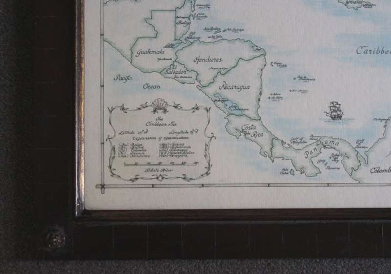 The Caribbean and West Indies Map by Kay Immel 1989 Framed