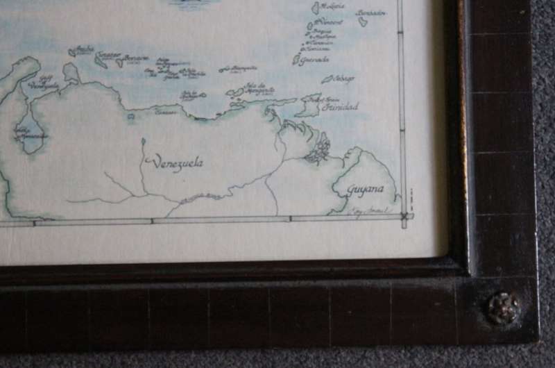 The Caribbean and West Indies Map by Kay Immel 1989 Framed