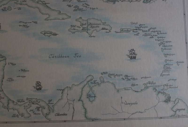 The Caribbean and West Indies Map by Kay Immel 1989 Framed