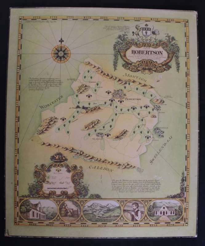Cape Wine Lands Wine Farm Map - Robertson By Janice Ashby 1973 Blockmounted