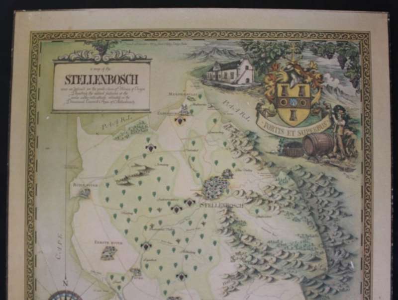 Cape Wine Lands Wine Farm Map - Stellenbosch By Janice Ashby 1973 Blockmounted.