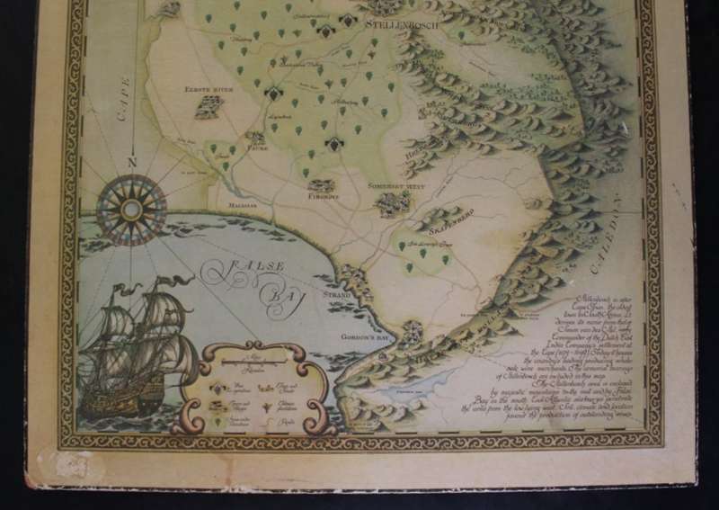 Cape Wine Lands Wine Farm Map - Stellenbosch By Janice Ashby 1973 Blockmounted.