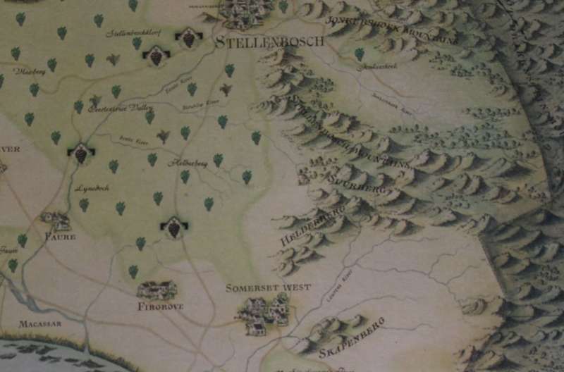 Cape Wine Lands Wine Farm Map - Stellenbosch By Janice Ashby 1973 Blockmounted.