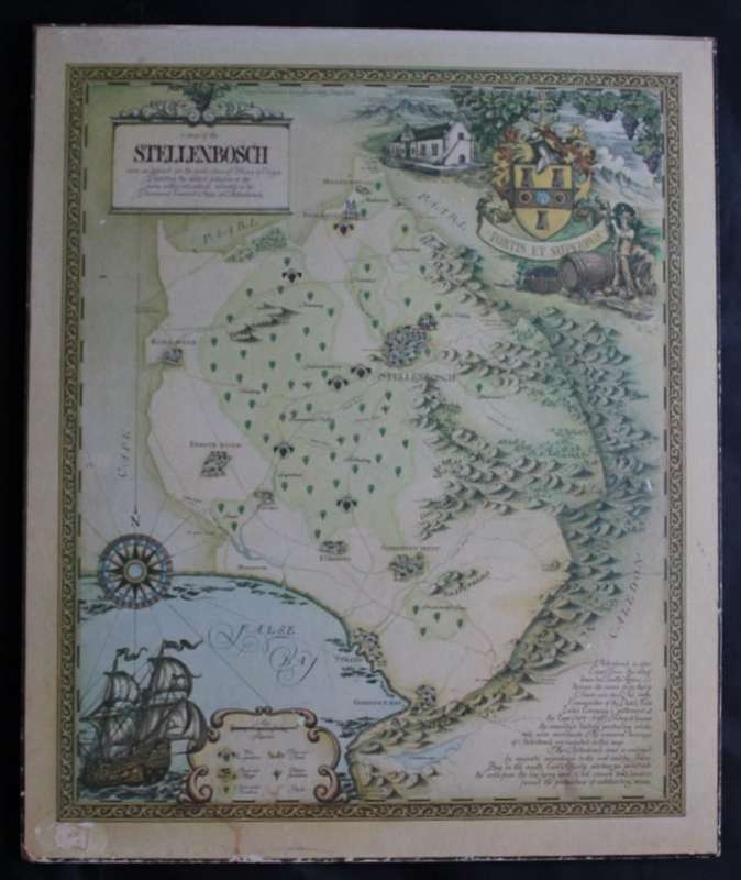 Cape Wine Lands Wine Farm Map - Stellenbosch By Janice Ashby 1973 Blockmounted.