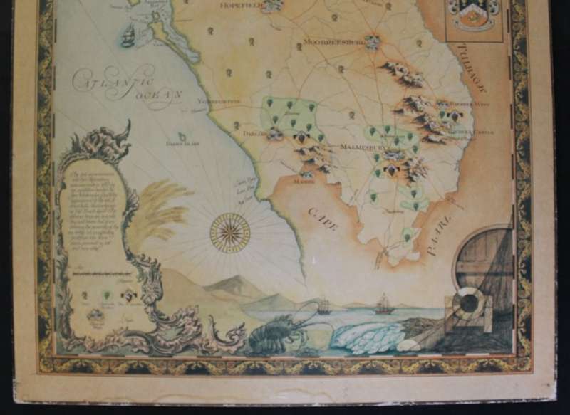 Cape Wine Lands Wine Farm Map - Malmesbury By Janice Ashby 1973 Blockmounted.