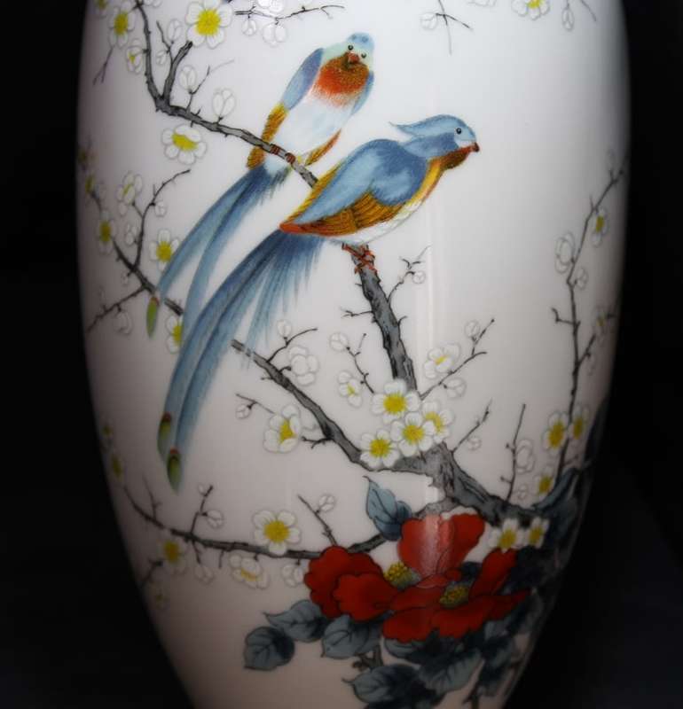 Fine China Vase from Japan Birds with Cherry Blossom by Jay