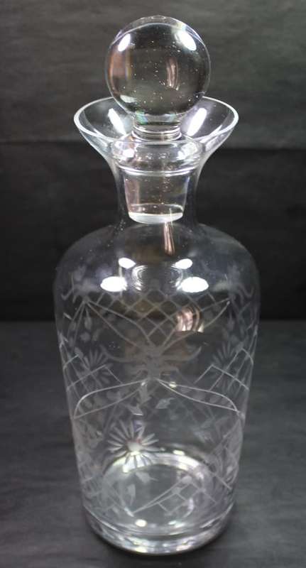 Tall Elegant Glass Decanter with Collar and Ball Shaped Stopper