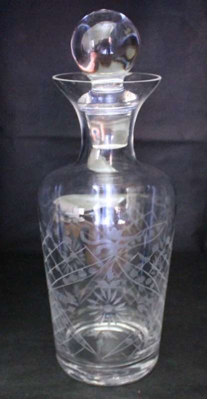 Tall Elegant Glass Decanter with Collar and Ball Shaped Stopper