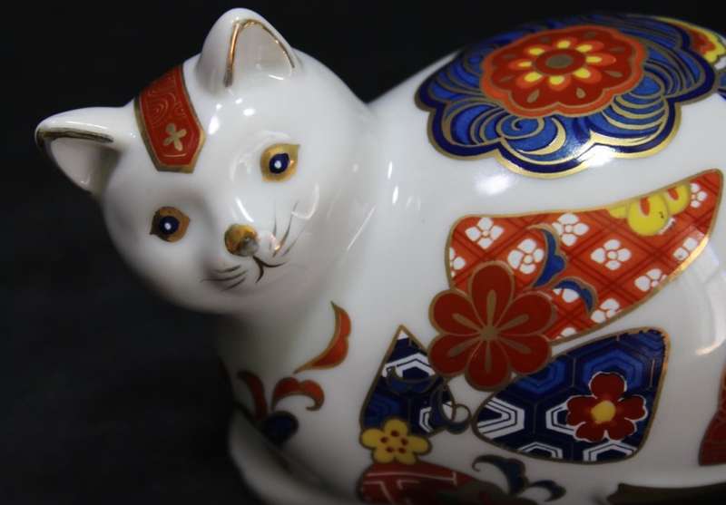 Colourfully Decorated Porcelain Ornamental Cat from Japan