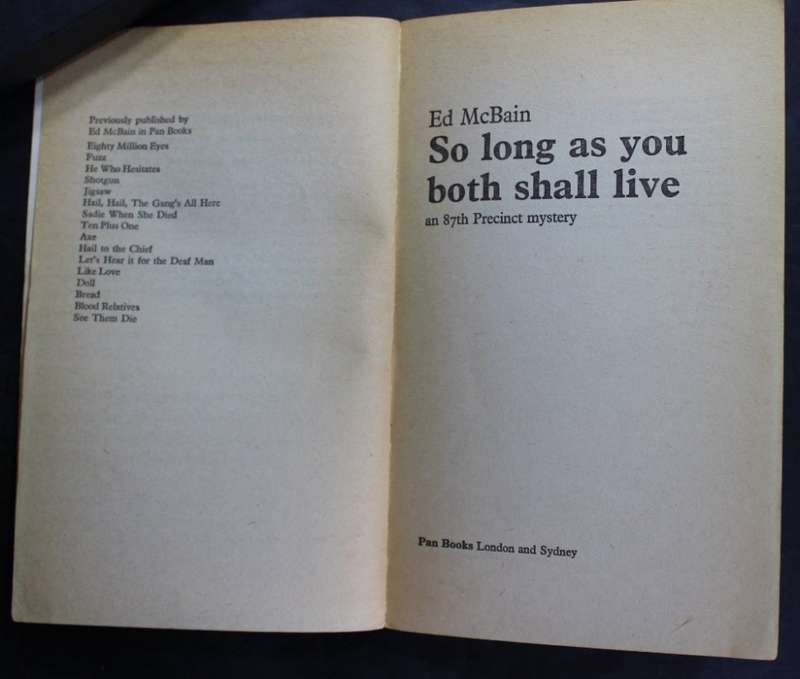Ed McBain So Long as You Both Shall Live an 87th Precint Novel Softcover Book