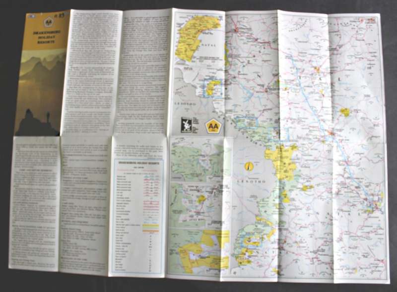 Vintage Folded AA Road Map - Drakensberg Holiday Resorts 1989