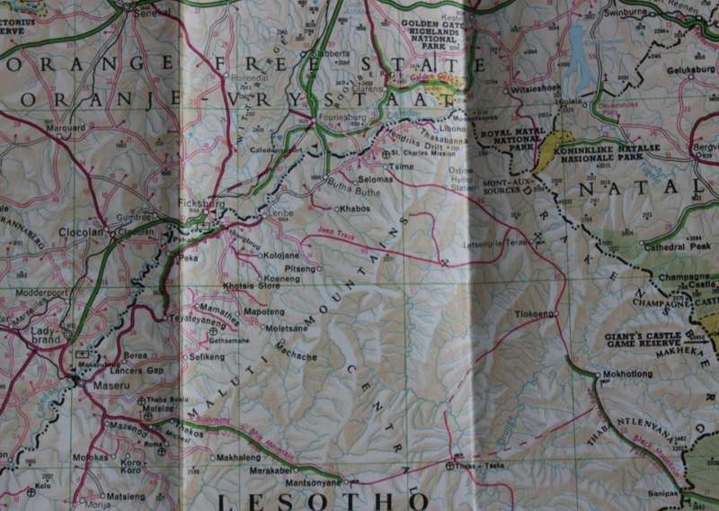 Vintage Folded AA Road Maps - Eastern Free State and Lesotho 1971