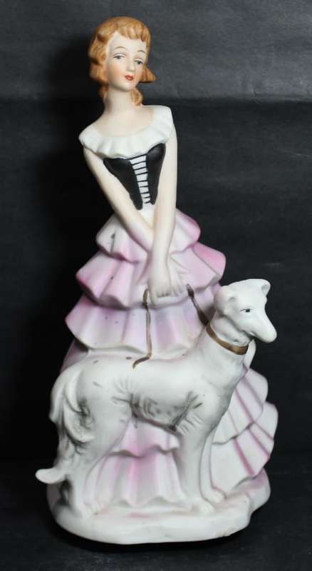 Figurine of Rotating Musical Crinoline Lady with Hound